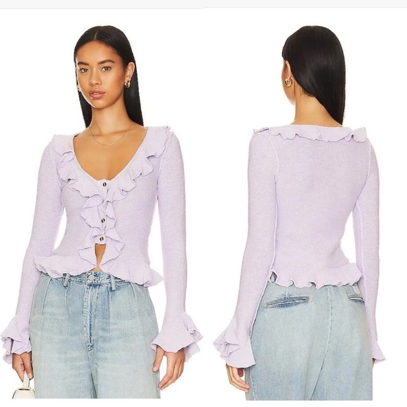 LPA Ruffle Sweater Cardigan in Lavender Purple off Revolve - Picture 1 of 11